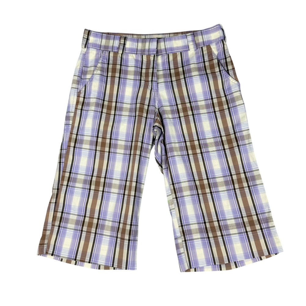 UJA Hyp Golf Plaid Crop Pants Purple Brown White Size 8 Capris Preppy Stretch